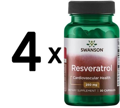 4 x Swanson Resveratrol, 250mg - 30 caps
