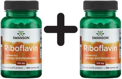 2 x Swanson Vitamin B-2 (Riboflavin), 100mg - 100 caps