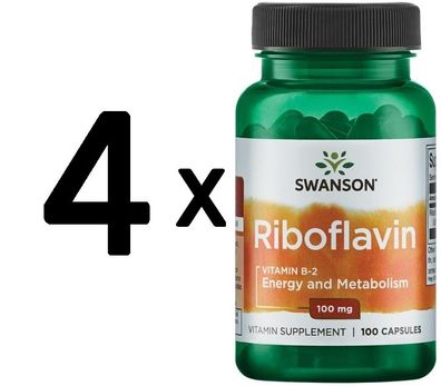4 x Swanson Vitamin B-2 (Riboflavin), 100mg - 100 caps