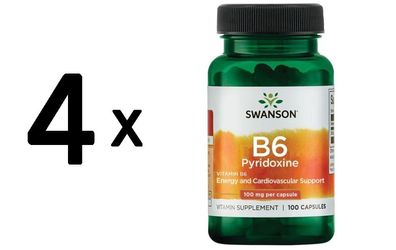 4 x Swanson Vitamin B-6 (Pyridoxine), 100mg - 100 caps