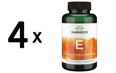 4 x Swanson Vitamin E, 1000 IU - 60 softgels