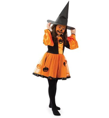narrenwelt Kostüm Hexe Kinder Halloween Kürbis 128 + 140