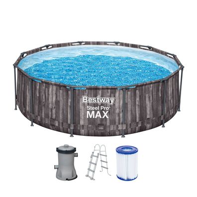 Steel Pro MAX™ Frame Pool-Set mit Filterpumpe Ø 366 x 100 cm, Holz-Optik (Mooreich