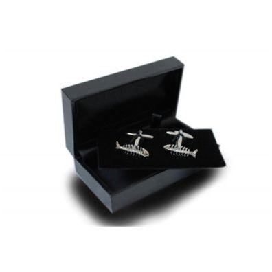 2er Set Manschettenknöpfe für Herren | Motiv Fischgräte | Bicolor, silberfarben goldf
