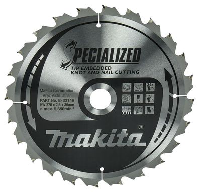 Makita Keissägeblatt, Specialized TCT TCT • 270 mm x 30 mm • 2,6 mm • 24 Zähne • Holz