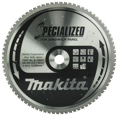 Makita Kreissägeblatt Specialized TCT T.C.T. • 355 x 30 mm • 80 Zähne • Sandwich-Plat