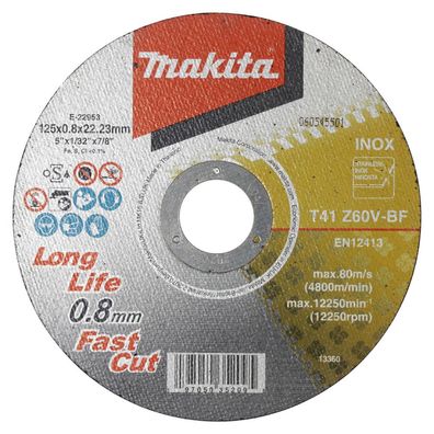 Makita Trennscheiben INOX, Z60V, 12Stk. 12 Stk. • 125 x 0,8 mm • 22,23 mm • Z60V • Ro