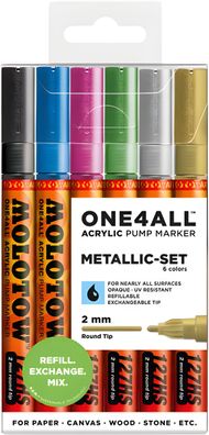 Molotow Acrylmarker One4All 127HS 2mm Etui Metallic-Set 6 Stück