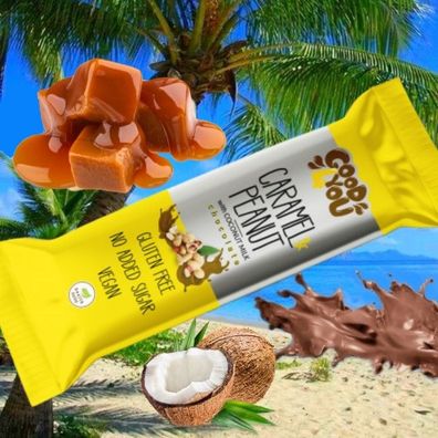10x 25g Karamell Erdnuss Schoko Riegel Ohne Zuckerzusatz vegane Schokolade