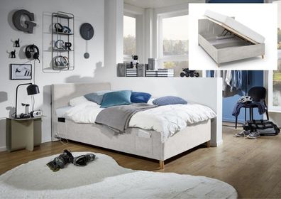 Polsterbett mit Bettkasten Lattenrost 3 Größen Jugendbett USB-Anschluss Nata