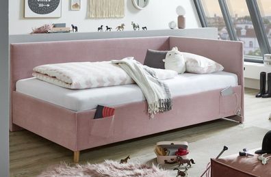 Polsterbett in 3 Größen mit Rückenteil USB-Anschluss Jugendbett Rose