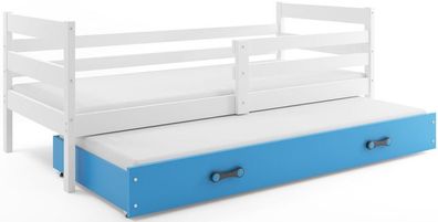 BMS Kinder Ausziehbett Eryk Weiß mit Bettkasten und Matratzen