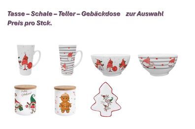 Weihnachtsgeschirr Wichtel Tasse Schale Teller Weihnachten Dose