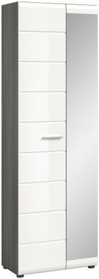Garderobenschrank in Rauchsilber Nachbildung und weiß Hochglanz tiefzieh