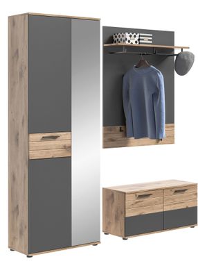 Garderobenkombination in Nox Oak Nachbildung und Basalt grau Nachbildung