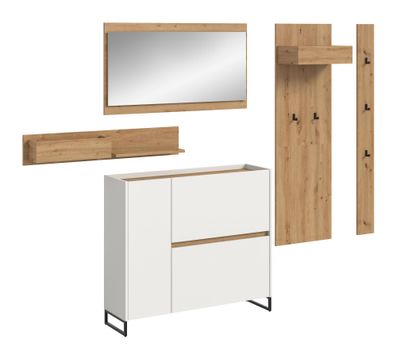 Garderobenkombination in weiß Nachbildung und Artisan Oak Nachbildung