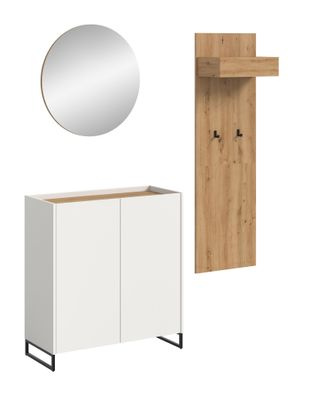 Garderobenkombination in weiß Nachbildung und Artisan Oak Nachbildung