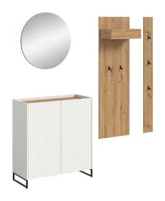 Garderobenkombination in weiß Nachbildung und Artisan Oak Nachbildung