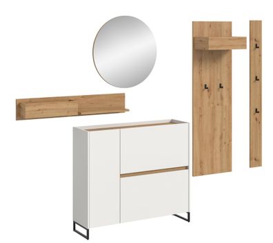 Garderobenkombination in weiß Nachbildung und Artisan Oak Nachbildung