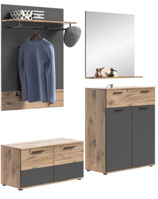 Garderobenkombination in Nox Oak Nachbildung und Basalt grau Nachbildung