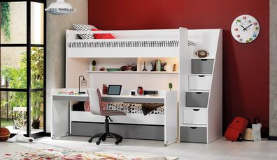 Almila Hochbett Set Neo 3-teilig mit Schreibtisch Grau