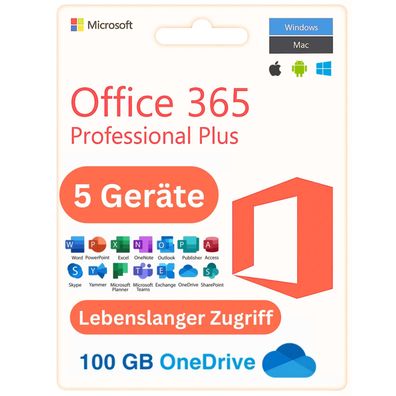 Microsoft Office 365 Pro Plus für 5 Geräte - lebenslanges Konto für Mac/Win/iOS