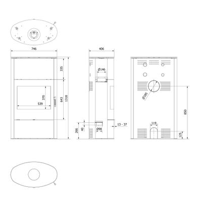 Kaminofen aus stahl KRATKI AB/S/2/ROLLO Hoch Ø 150 10 kW schwarz Verkleidung
