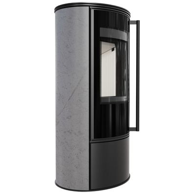 Kaminofen aus Stahl KRATKI ERIK Ø 150 5,5 kW dekorative Keramiken GREY SATIN mit Tür