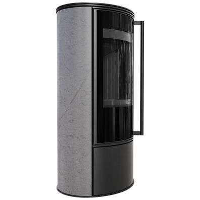 Kaminofen aus Stahl KRATKI ERIK Ø 150 5,5 kW dekorative Keramiken GRAY SATIN schwarz