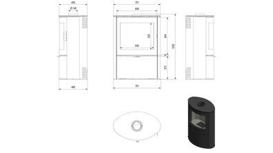 Freistehender Kaminofen EKO Koza AB/S 2 10kW schwarz Termotec mit Verschluss