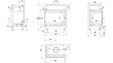 Wasserführender Kamineinsatz KRATKI MAJA DECO links 8 kW Ø 180