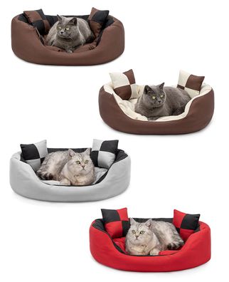 lionto 4-in-1 Katzenbett, Katzenkissen, atzenkörbchen mit Wendekissen, Größe wählb