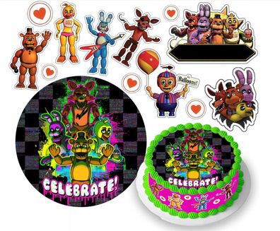 Five Nights at Freddy´s Essbar Zuckermasse Tortenbild Tortenaufleger + 4 Muffin