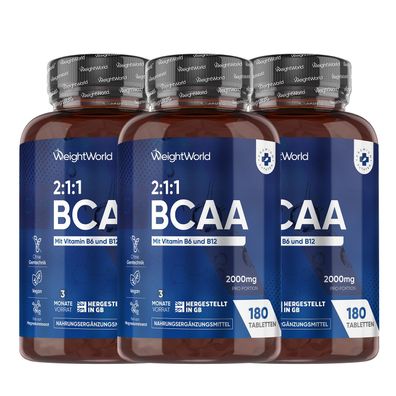 BCAA 2000mg + L-Glutamin + Kreatin - 3er Pack - Ultimatives Muskelwachstum & Erholung