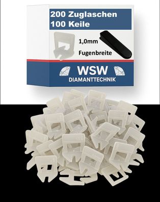 WSW Zuglaschen 1,0mm - 200 Laschen 100 Keile - Fliesen Nivelliersystem