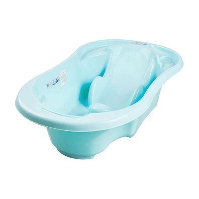 Anatomisch geformte Baby-Badewanne mit Ablauf Komfort 2in1 türkis