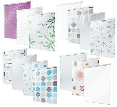 Halb-Kassetten Duschrollo 15 Motive und 13 Breiten zur Wahl Duschvorhang Weiss Grün