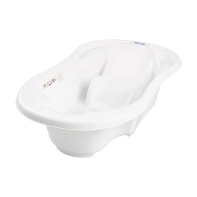Anatomisch geformte Baby-Badewanne mit Ablauf Komfort 2in1 weiß