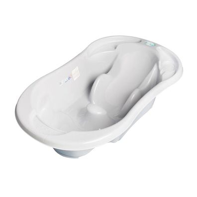 Anatomisch geformte Baby-Badewanne mit Ablauf Komfort 2in1 grau