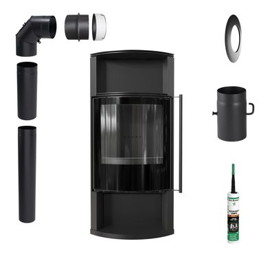 Kaminofen KRATKI TOFA 8 kW ?150 ECO Schwarz Mit Montagezubehör