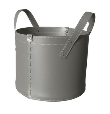 Designer Holzkorb Tonda Mini Taupe aus regeneriertem Leder mit Rollen : Schwarz