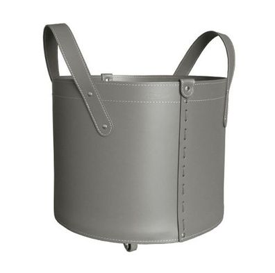 Designer Holzkorb Tonda Taupe aus regeneriertem Leder mit Rollen : Schwarz