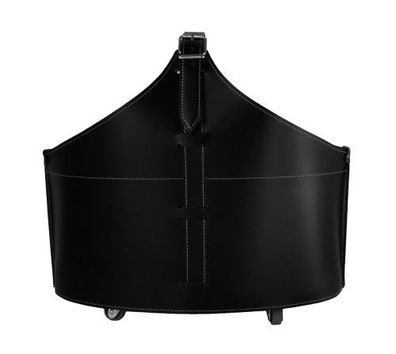 Designer Holzkorb Fabia Schwarz aus regeneriertem Leder mit Rollen : Schwarz