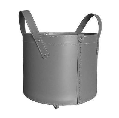 Designer Holzkorb Tonda Mini Anthrazit aus regeneriertem Leder mit Rollen