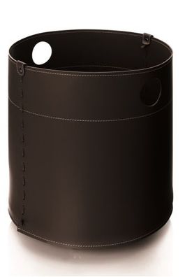 Giro Designer Holzkorb Dunkelbraun aus regeneriertem Leder mit Rollen