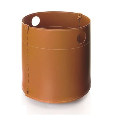 Giro Designer Holzkorb Braun aus regeneriertem Leder mit Rollen