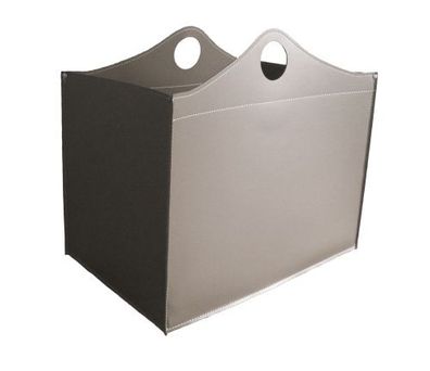 Woodbag Designer Holzkorb Taupe aus regeneriertem Leder mit Rollen