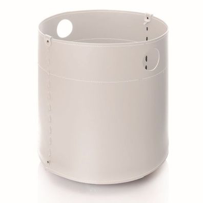 Giro Designer Holzkorb Weiß aus regeneriertem Leder mit Rollen