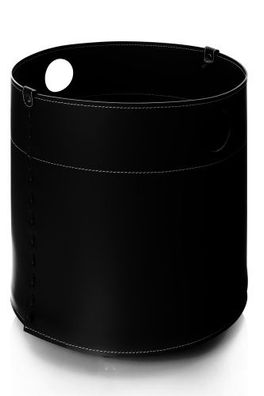 Giro Designer Holzkorb Schwarz aus regeneriertem Leder mit Rollen