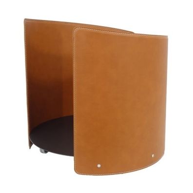 Aleya Designer Holzkorb Braun aus Stahl und Leder mit Rollen